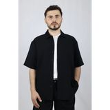 Viskon Karışımlı Dökümlü Relaxed Fit Kısa Kollu Erkek Gömlek | Ventov Siyah - S - 0 Siyah
