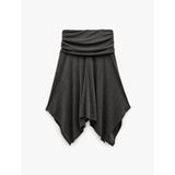 Viskon Karışımlı Drape Detaylı Asimetrik Midi Etek