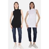 Viskon Kolsuz Tunik 2'li Satış-Siyah-Beyaz - Siyah - Beyaz - 6XL