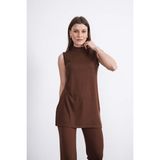 Viskon Kolsuz Tunik-Kahverengi - 2XL
