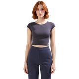 Viskon Ribana Kadın Crop Bluz Ay Kol Bisiklet Yaka Fitted Günlük Özenle Seçilmiş Seçkin Malzeme_Antrasit-L