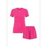 Viskon Ribana Kısa Şortlu Pijama Takımı / Pembe