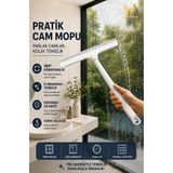 VİSLUNA 360 Derece Döner Başlık Çekçekli Cam Silme Mopu İz Bırakmaz Cam Temizleyici Araç Camı, Banyo, Fayans, Pencere İçin