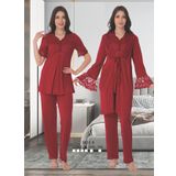 Vişne Kadın Sabahlıklı Hamile Lohusa Pijama Takımı (Vişne / 3XL)