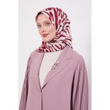 Vişne Leopar Desen Twill İpek Eşarp