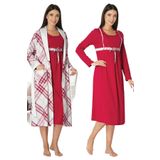 Vişne Pamuklu Hamile Lohusa Sabahlık Ve Gecelik Takım, S, EF8085-198IGP101632