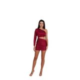 Vişne Rengi Drapeli Elbise - Velvet Cherry (Kırmızı, XL)