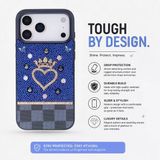 Vissel iPhone 17 Pro Uyumlu Taşlı Kalp Detaylı Kılıf – Parlak Taşlı, Darbe Emici Koruma, Şık & Trend Telefon Kılıfı, Mavi