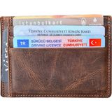 Visso 606 Hakiki Deri Isme Özel Para Bölmeli Erkek ve Kadın Deri Mini Kredi Kartlık Deri Cüzdan Çanta - Kahve