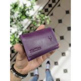 Visso Leather Visso 660 Deri Isme Özel Güçlü Mıknatıs Kilitli Akordeon Yelpaze Kartlık Cüzdan Erkek Kadın Çanta Kişiye Özel - Mor