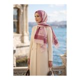 Vissona %100 Saf İpek Şal İnce Saten Vual Dokuma Çiçek Desenli Pudra Renkli 90x210 Şal