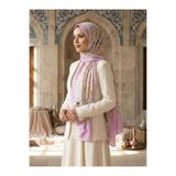 Vissona %100 Saf İpek Şal İnce Saten Vual Dokuma Çıtır Çiçek Desenli Pembe Renkli 90x210 Şal