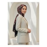 Vissona %100 Saf İpek Şal İnce Saten Vual Dokuma Çıtır Çiçek Desenli Siyah - Bordo Renkli 90x210 Şal