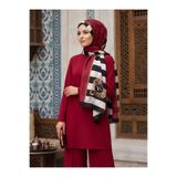 Vissona %100 Saf İpek Şal İnce Saten Vual Dokuma Çizgili Ve Varak Desenli Bordo - Siyah Renkli 90x210 Şal