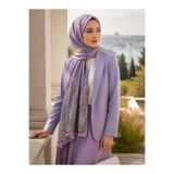 Vissona %100 Saf İpek Şal İnce Saten Vual Dokuma Etnik Desenli Pembe - Bej Renkli 90x210 Şal