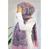 Vissona %100 Saf İpek Şal İnce Saten Vual Dokuma Etnik Desenli Pembe Renkli 90x210 Şal