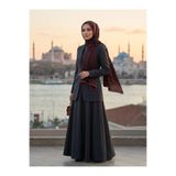 Vissona %100 Saf İpek Şal İnce Saten Vual Dokuma Etnik Desenli Siyah - Kırmızı Renkli 90x210 Şal