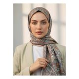 Vissona %100 Saf İpek Şal İnce Saten Vual Dokuma Etnik Desenli Sütlükahve Renkli 90x210 Şal