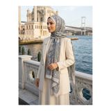 Vissona %100 Saf İpek Şal İnce Saten Vual Dokuma Etro Desenli Gri Renkli 90x210 Şal