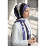 Vissona %100 Saf İpek Şal İnce Saten Vual Dokuma Geometrik Desenli Mor - Siyah Renkli 90x210 Şal