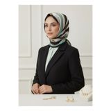 Vissona %100 Saf İpek Şal İnce Saten Vual Dokuma Kemer Desenli Su Yeşili - Siyah Renkli 90x210 Şal