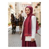 Vissona %100 Saf İpek Şal İnce Saten Vual Dokuma Minik Motif Desenli Bordo Renkli 90x210 Şal