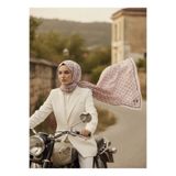 Vissona %100 Saf İpek Şal İnce Saten Vual Dokuma Minik Motif Desenli Pudra Renkli 90x210 Şal