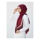 Vissona %100 Saf İpek Şal İnce Saten Vual Dokuma Monogram Desenli Bordo - Siyah Renkli 90x210 Şal