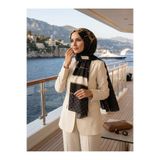 Vissona %100 Saf İpek Şal İnce Saten Vual Dokuma Monogram Ve Varak Desenli Siyah - Gold Renkli 90x210 Şal