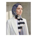 Vissona %100 Saf İpek Şal İnce Saten Vual Dokuma Şerit Desenli Füme - Siyah Renkli 90x210 Şal