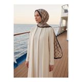 Vissona %100 Saf İpek Şal İnce Saten Vual Dokuma V Logo Desenli Siyah - Vizon Renkli 90x210 Şal