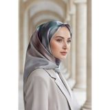 Vissona %100 Twill İpek Büyük Çiçek Desenli Gri - Somon Renkli 90x90 Eşarp Dikim Şekli : El Dikişi