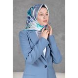 Vissona %100 Twill İpek Çiçek Desenli Gri - İndigo Renkli 90x90 Dikim Şekli : El Dikişi Eşarp