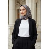 Vissona %100 Twill İpek Çiçek Desenli Gri Renkli 90x90 Eşarp Dikim Şekli : El Dikişi