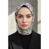 Vissona %100 Twill İpek Çıtır Çiçek Desenli Krem - Siyah Renkli 90x90 Eşarp Dikim Şekli : El Dikişi