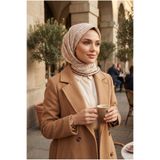 Vissona %100 Twill İpek Çıtır Desenli Krem - Kahverengi Renkli 90x90 Eşarp Dikim Şekli : El Dikişi