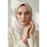 Vissona %100 Twill İpek Çıtır Motif Desenli Krem - Fuşya Renkli 90x90 Eşarp Dikim Şekli : El Dikişi