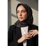 Vissona %100 Twill İpek Çıtır Motif Desenli Siyah - Bej Renkli 90x90 Eşarp Dikim Şekli : El Dikişi