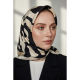 Vissona 100% Twill İpek Dalga Desenli Siyah - Krem Renkli 90x90 Dikim Şekli : El Dikişi Eşarp