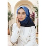 Vissona %100 Twill İpek Degrade Desenli Lacivert - Buz Mavisi Renkli 90x90 Eşarp Dikim Şekli : El Dikişi
