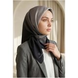 Vissona %100 Twill Ipek Degrade Desenli Siyah - Gri Renkli 90X90 Eşarp Dikim Şekli : El Dikişi