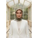 Vissona %100 Twill İpek Ekose Desenli Haki - Bakır Renkli 90x90 Eşarp Dikim Şekli : El Dikişi