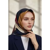 Vissona %100 Twill İpek Eşarp 90x90 Geometrik Kare Desenli El Dikişli Kadın Eşarp