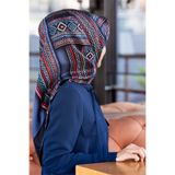 Vissona %100 Twill İpek Etnik Desenli İndigo - Bordo Renkli 90x90 Eşarp Dikim Şekli : El Dikişi