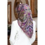Vissona 100% Twill İpek Etnik Desenli Lacivert - Haki Renkli 90x90 Dikim Şekli : El Dikişi Eşarp