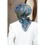 Vissona 100% Twill İpek Etnik Desenli Saks - Zümrüt Yeşili Renkli 90x90 Dikim Şekli : El Dikişi Eşarp