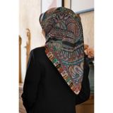 Vissona %100 Twill İpek Etro Desenli Siyah - Turkuaz Renkli 90x90 Eşarp Dikim Şekli : El Dikişi