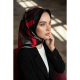 Vissona %100 Twill İpek Geometrik Desenli Bordo - Siyah Renkli 90x90 Eşarp Dikim Şekli : El Dikişi