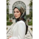 Vissona %100 Twill İpek Geometrik Desenli Haki - Sütlü Kahve Renkli 90x90 Eşarp Dikim Şekli : El Dikişi