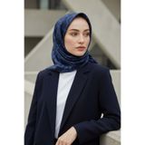 Vissona %100 Twill İpek Geometrik Desenli İndigo - Lacivert Renkli 90x90 Eşarp Dikim Şekli : El Dikişi